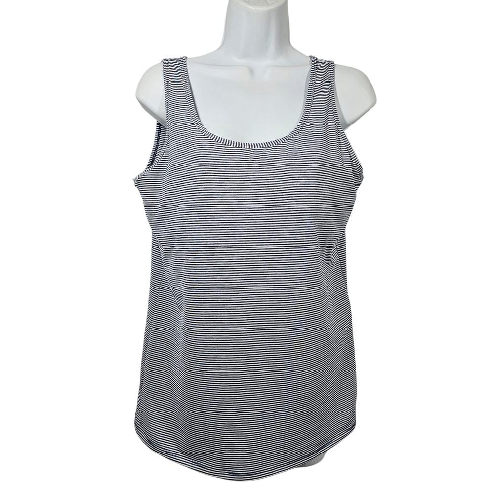 Duluth Trading Co Women's Pier Genius Shelf Bra Tank Navy/White Size L